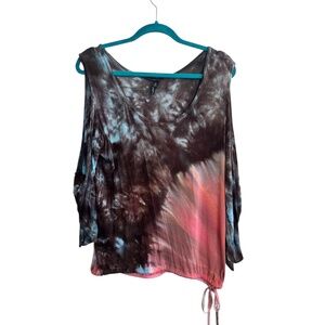Brightly Twisted, Cold-Shoulder Top with drawstring, Size Small